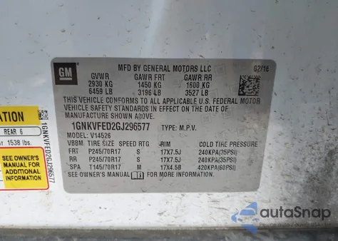 2016 Chevrolet Traverse Ls z USA, uszkodzony, nr VIN 1GNKVFED2GJ296577